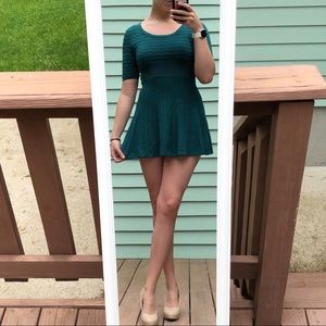 Emerald green fit & flare knit dress